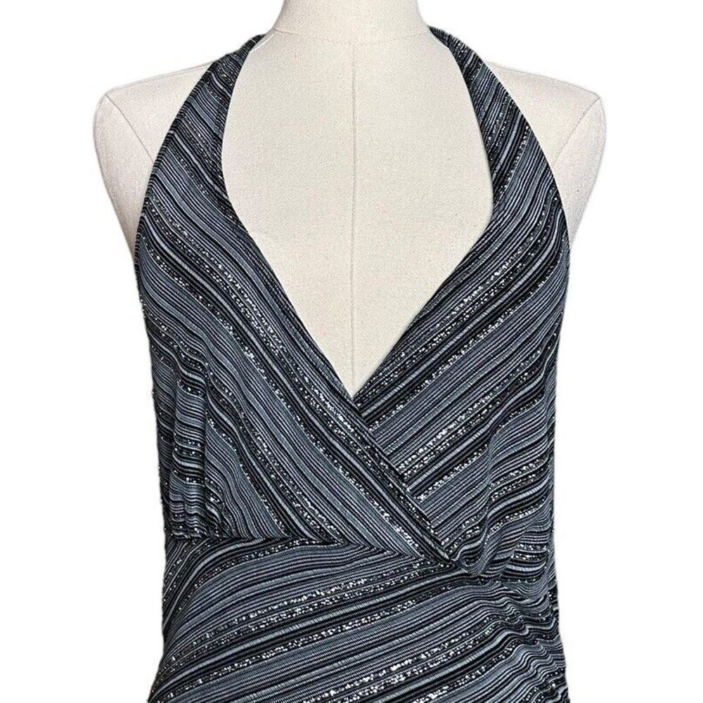 Vtg Y2K Charlotte Russe Black Silver Asymmetrical Hem Prom Party Halter Dress L - Picture 2 of 11